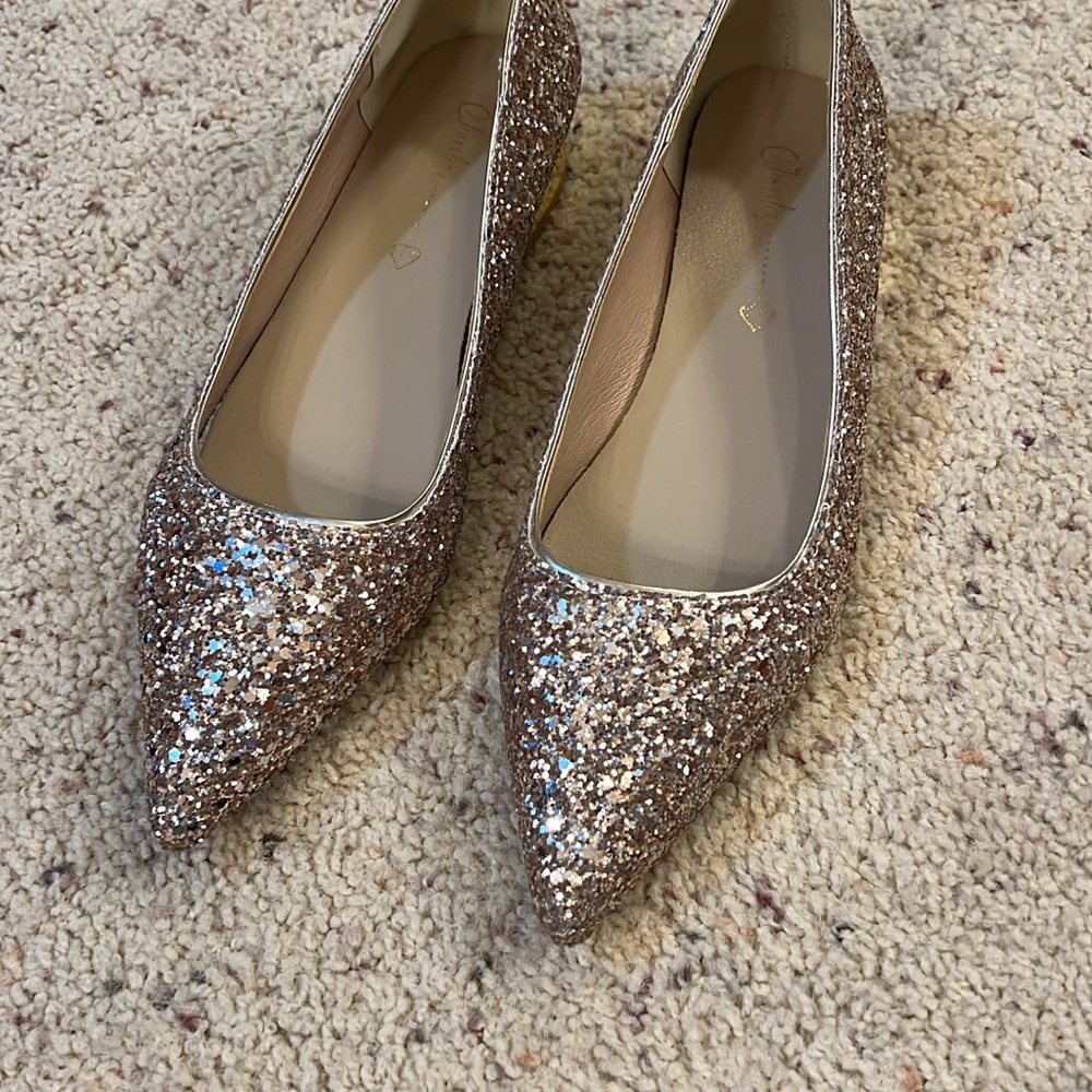 Sparkle Pointed Toe Flats in Rose Gold